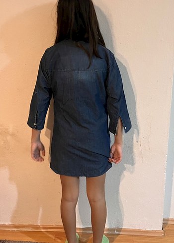 Düğmeli Lacivert kız çocuk Kot Tunik-elbise - Görsel 2