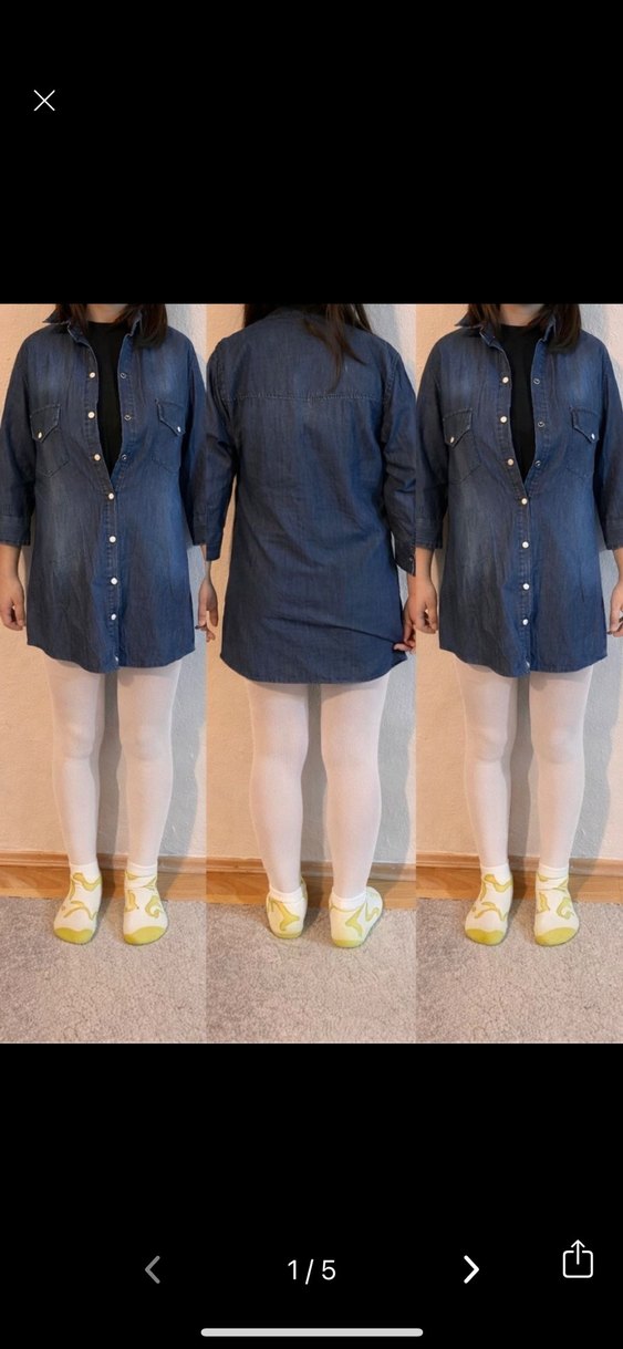 Düğmeli Lacivert kız çocuk Kot Tunik-elbise - Görsel 4