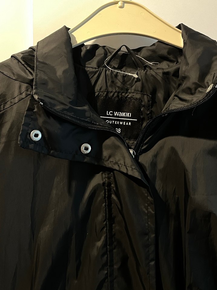 Düğmeli Siyah Midi Kadın Ceket Yağmurluk - Görsel 2