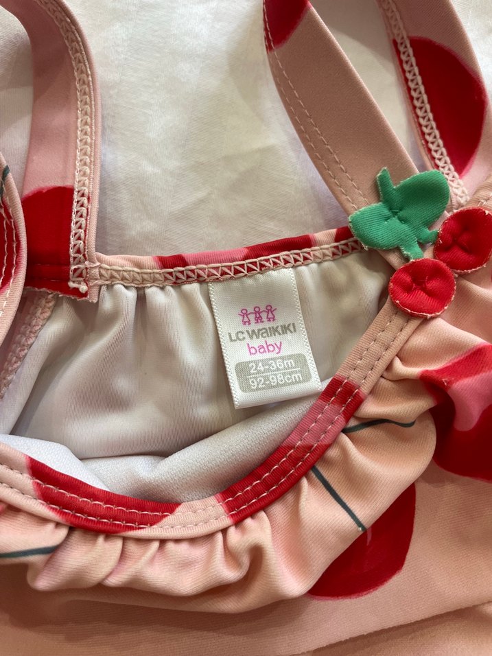 Kırmızı Kiraz Desenli Pembe Kız Mayo - Görsel 4