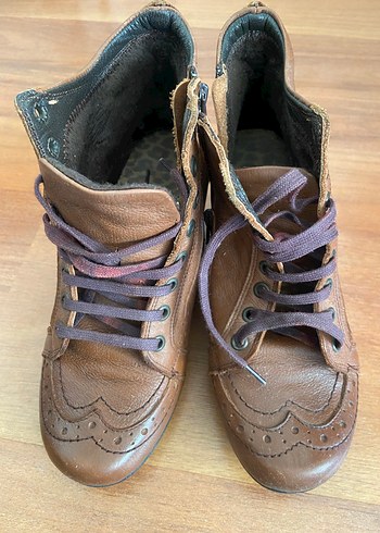 Kahverengi Hakiki Deri Dolgu Topuklu Kadın Bot - Görsel 6