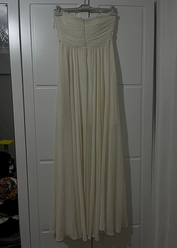 Beyaz Straplez Uzun Abiye Elbise nişan nikah bride elbisesi - Görsel 7