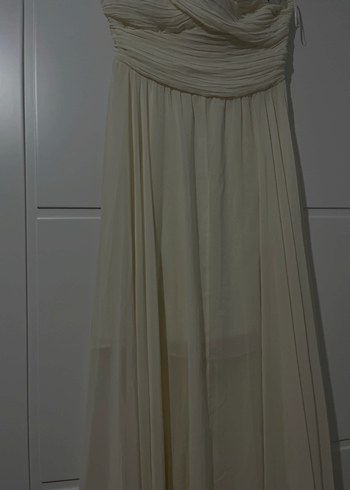 Beyaz Straplez Uzun Abiye Elbise nişan nikah bride elbisesi - Görsel 3