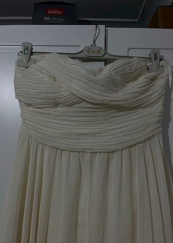 Beyaz Straplez Uzun Abiye Elbise nişan nikah bride elbisesi - Görsel 4