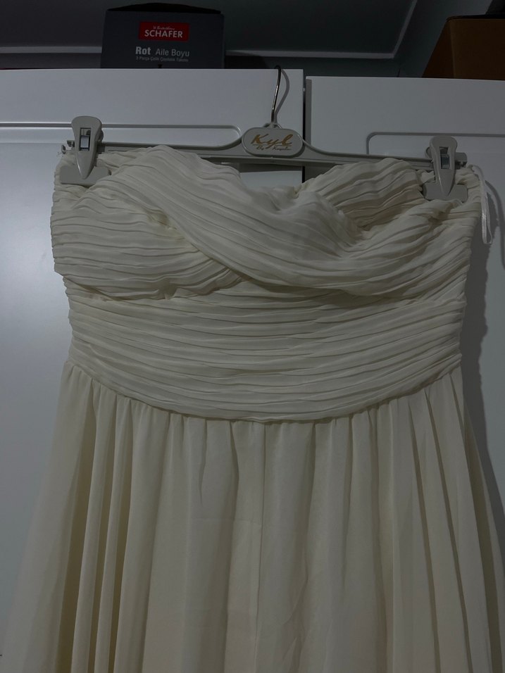 Beyaz Straplez Uzun Abiye Elbise nişan nikah bride elbisesi - Görsel 4