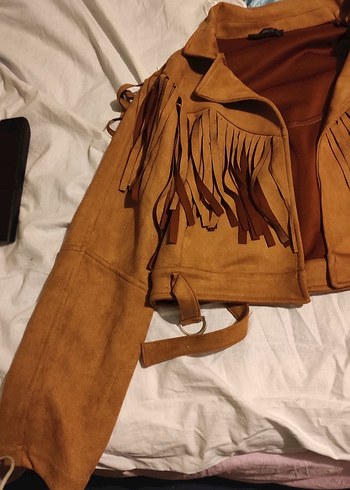 Kahverengi Süet Püsküllü Kadın kovboy Ceket - Görsel 2