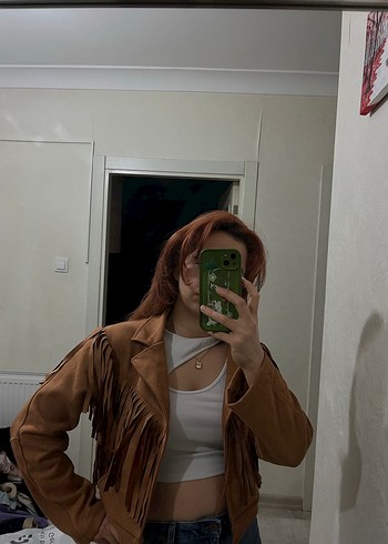 Kahverengi Süet Püsküllü Kadın kovboy Ceket - Görsel 5