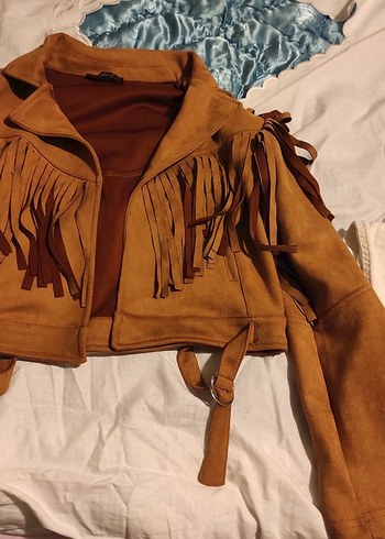 Kahverengi Süet Püsküllü Kadın kovboy Ceket - Görsel 3