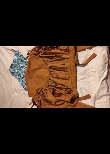 Kahverengi Süet Püsküllü Kadın kovboy Ceket - Görsel 4