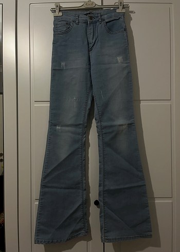 Gri Mavimsi ispanyol paça Kadın Kot Pantolon - Görsel 2