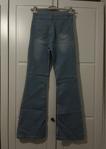 Gri Mavimsi ispanyol paça Kadın Kot Pantolon - Görsel 7