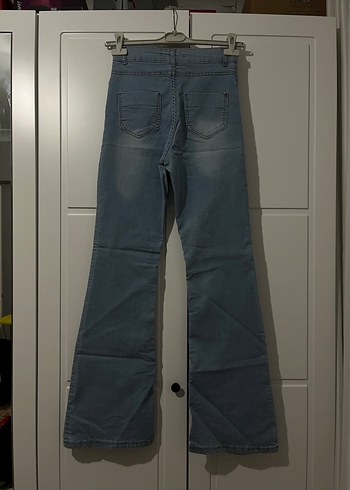 Gri Mavimsi ispanyol paça Kadın Kot Pantolon - Görsel 6