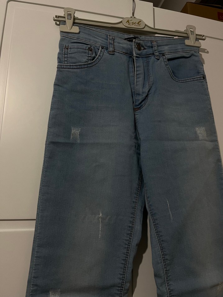 Gri Mavimsi ispanyol paça Kadın Kot Pantolon - Görsel 3