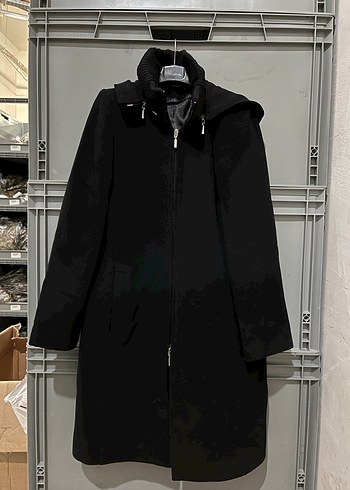 Siyah Midi Boy Yüksek Yakalı Kadın Kaban - Görsel 2