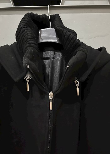 Siyah Midi Boy Yüksek Yakalı Kadın Kaban - Görsel 5