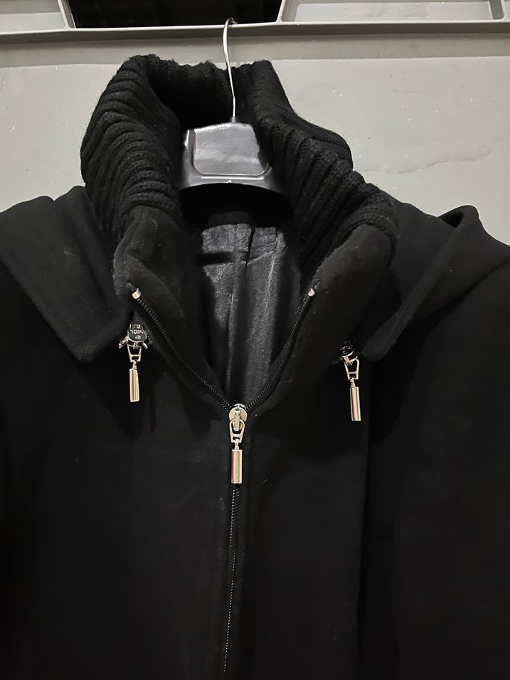 Siyah Midi Boy Yüksek Yakalı Kadın Kaban - Görsel 5