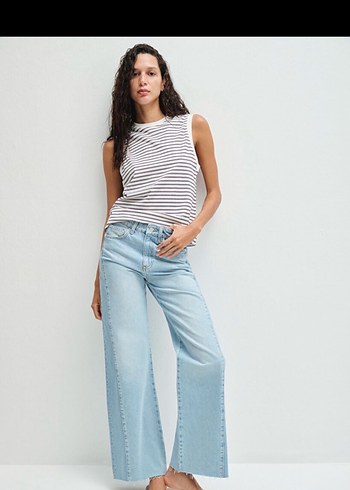 Açık Mavi Geniş Paça Kot pantolon - Görsel 2