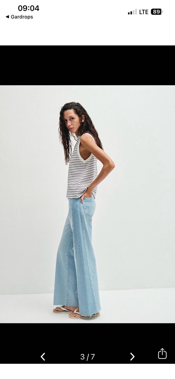 Açık Mavi Geniş Paça Kot pantolon - Görsel 3