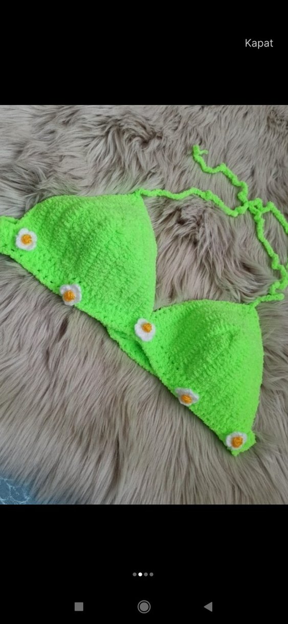 Örgü Yeşil Mini Bikini Üstü - Görsel 2