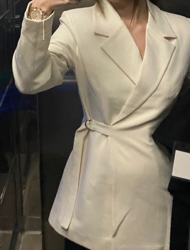 Beyaz Kemerli Regular Fit Kadın Blazer Ceket - Görsel 4