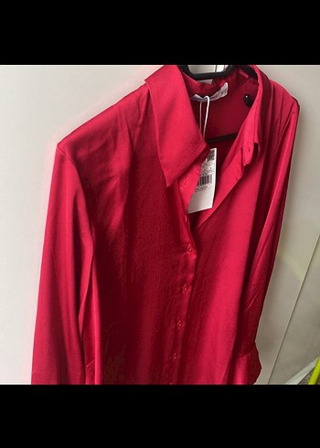 MANGO Pembe Saten Dökümlü Uzun Kollu Gömlek - Görsel 4