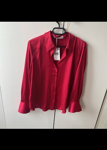 MANGO Pembe Saten Dökümlü Uzun Kollu Gömlek - Görsel 3