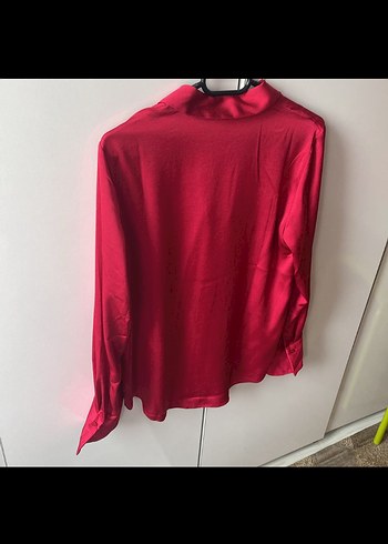 MANGO Pembe Saten Dökümlü Uzun Kollu Gömlek - Görsel 5