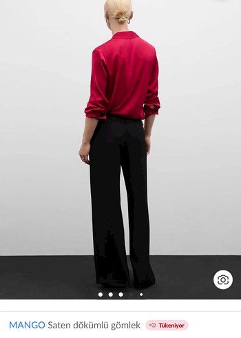 MANGO Pembe Saten Dökümlü Uzun Kollu Gömlek - Görsel 2