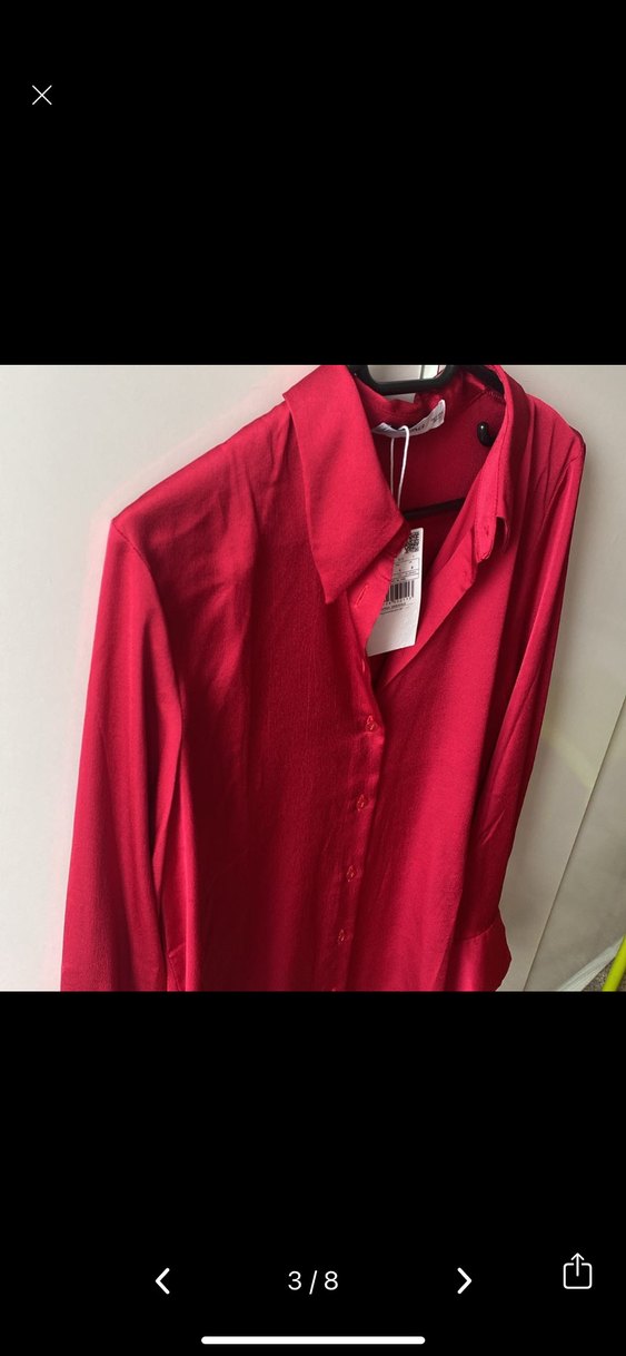 MANGO Pembe Saten Dökümlü Uzun Kollu Gömlek - Görsel 4