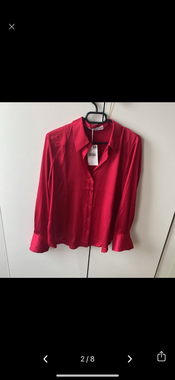 MANGO Pembe Saten Dökümlü Uzun Kollu Gömlek - Görsel 3