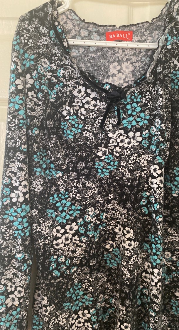 Çiçek Desenli Uzun Kollu Hamile Geceliği - Görsel 2