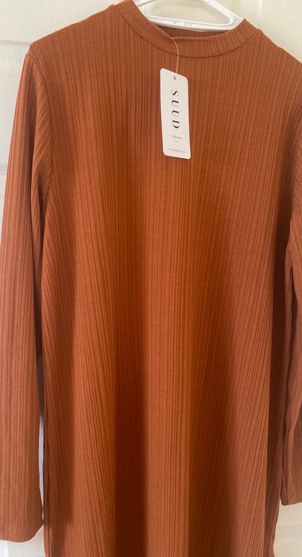 Uzun Kollu Kahverengi Kadın Triko Elbise - Görsel 2