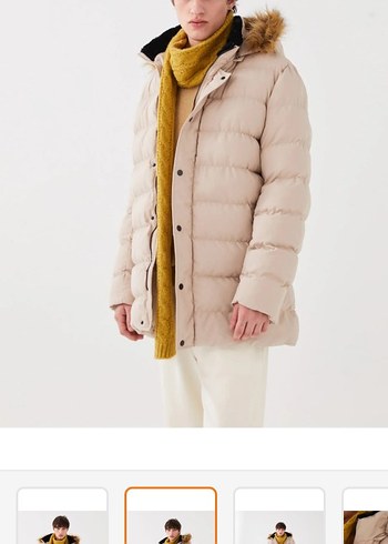 Kürk Detaylı Bej Midi Erkek Mont - Görsel 2