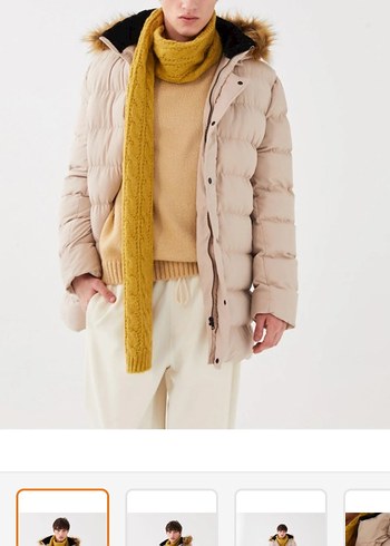 Kürk Detaylı Bej Midi Erkek Mont - Görsel 3