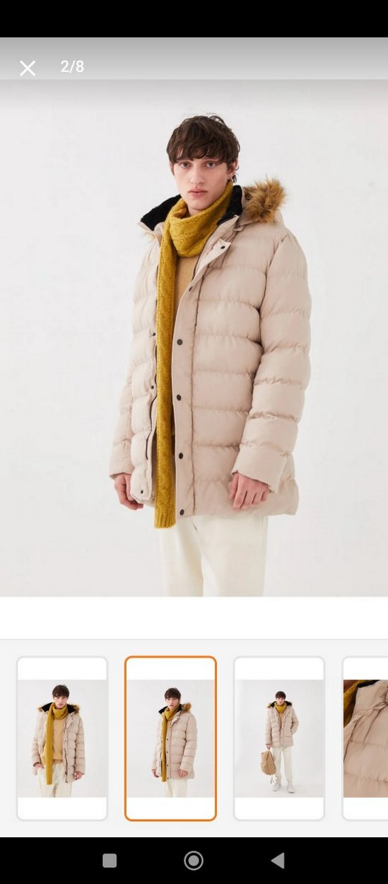 Kürk Detaylı Bej Midi Erkek Mont - Görsel 2