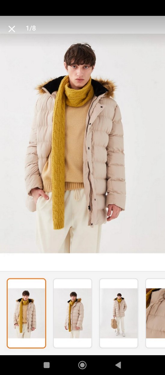 Kürk Detaylı Bej Midi Erkek Mont - Görsel 3