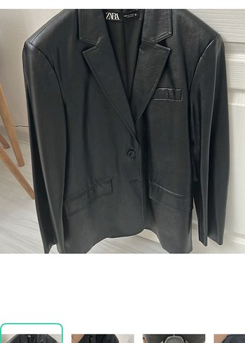 Zara Siyah Deri Gorunumlu Blazer Ceket
