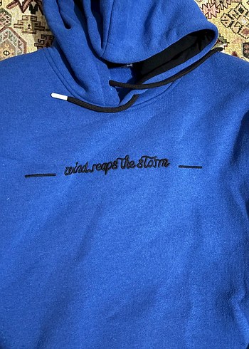 l Beden Kadın Mavi Kapüşonlu Sweatshirt