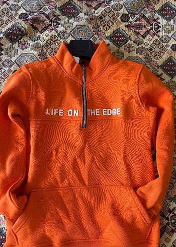 Turuncu Fermuarlı Erkek Sweatshirt