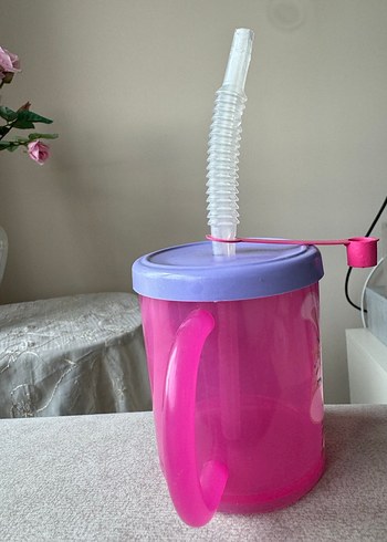 Pembe Kulplu Çocuk Pipetli Bardak - Görsel 2