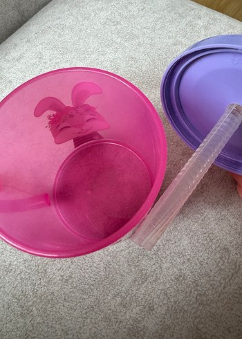 Pembe Kulplu Çocuk Pipetli Termos Bardak - Görsel 3