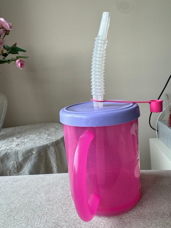 Pembe Kulplu Çocuk Pipetli Termos Bardak - Görsel 2