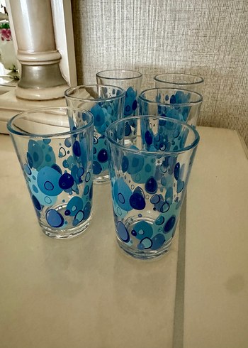 Renkli Mavi Desenli Cam Bardak Seti - Görsel 3