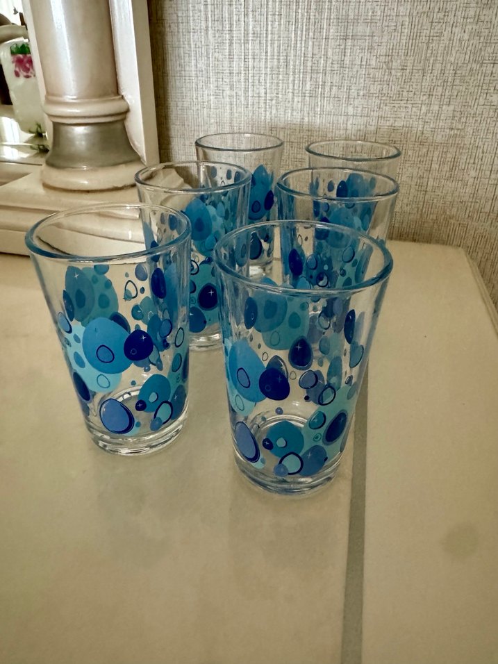 Renkli Mavi Desenli Cam Bardak Seti - Görsel 3