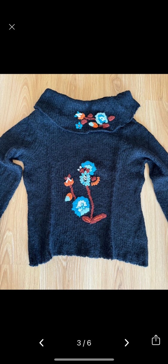 Nakışlı Bohem Siyah Kadın Kazak - Görsel 3