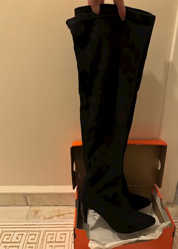 Siyah Süet Dizüstü İnce Topuklu çizme - Görsel 3
