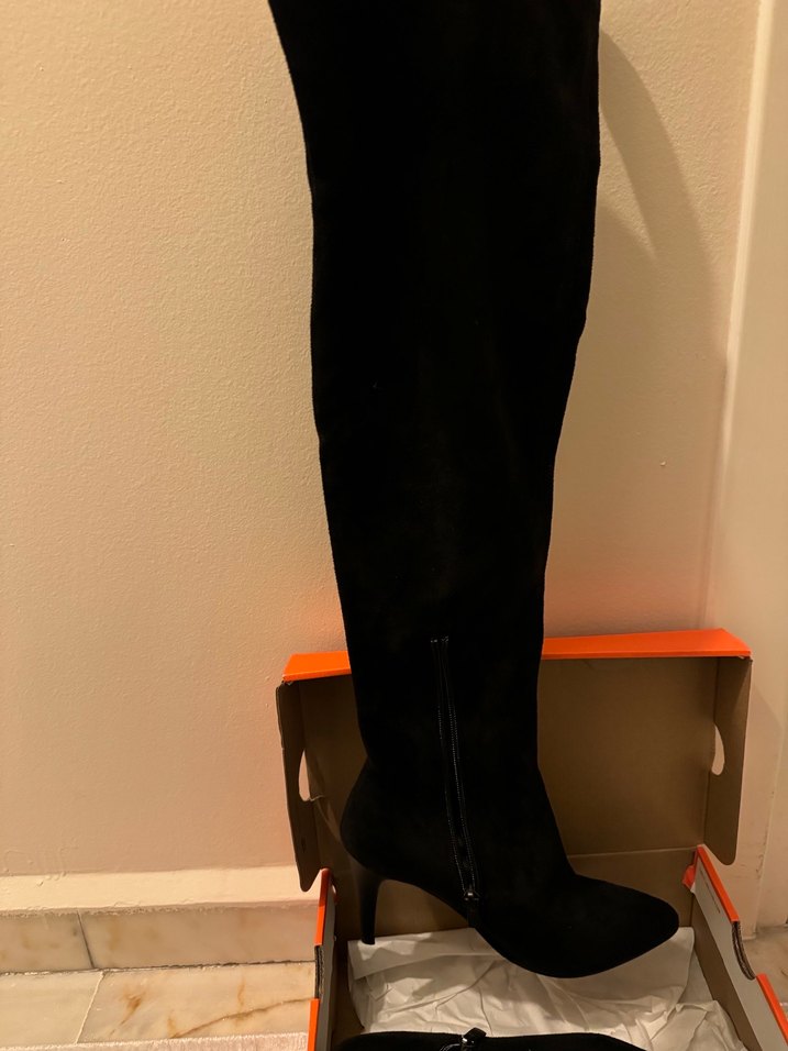 Siyah Süet Dizüstü İnce Topuklu çizme - Görsel 4