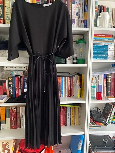 UTOPIAN siyah beli ip detaylı uzun elbise