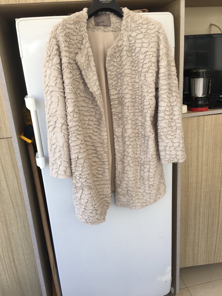 Bej  Kadın Suni Kürk Kaban - Görsel 4