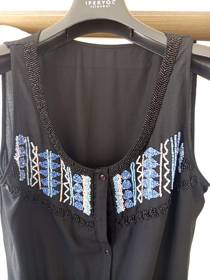 Twist boncuklu Siyah Kadın Tulum - Görsel 2